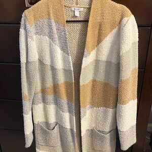 Nine West Cream, Mustard & Light Gray Striped Open Cardigan